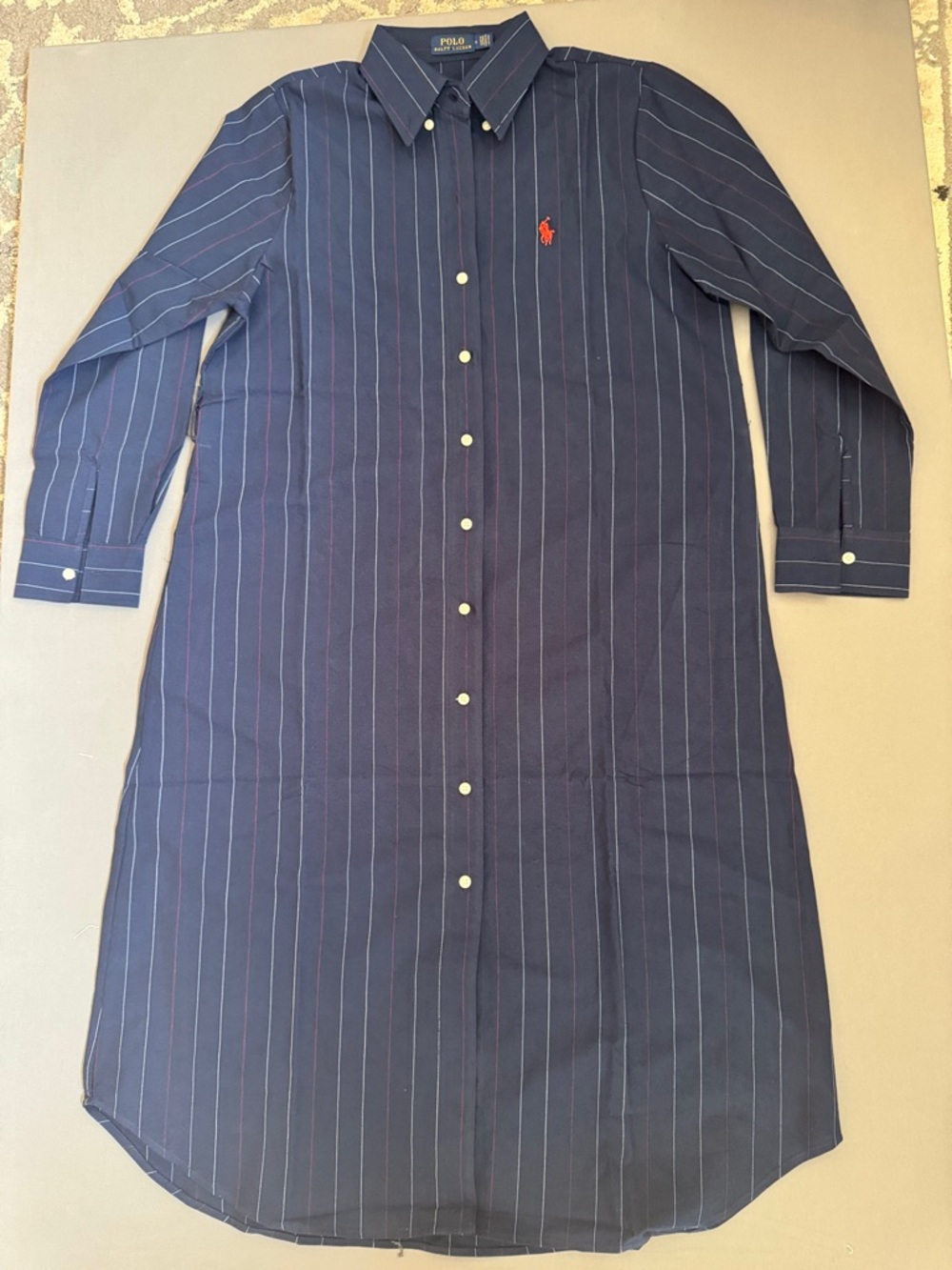 Polo by Ralph Lauren Navy Pinstripe Longline Button-Down Dress Shirt